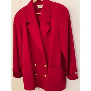 St. John Collection Red Double-Breasted Blazer with Gold Buttons